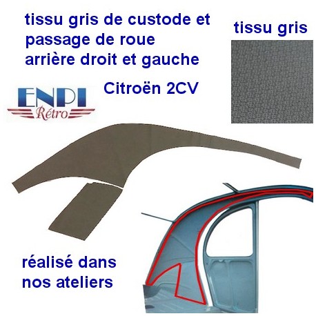 Tissu de custode gris + passage de roue Citroën 2CV (le jeu prêt à poser))