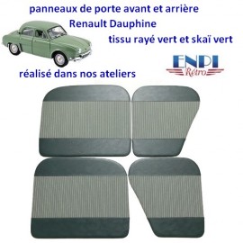 Panneaux de porte Renault Dauphine en tissu rayé vert & skaï vert