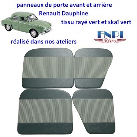 Panneaux de porte en tissu rayé vert & skaï vert Renault Dauphine