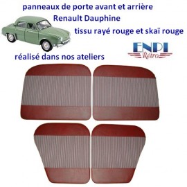 Panneaux de porte Renault Dauphine en tissu rayé rouge & skaï bordeaux