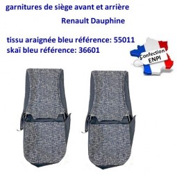 Garnitures de siège Renault Dauphine en tissu "araignée" bleu & skaï bleu 