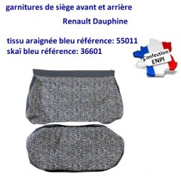 Garnitures de siège Renault Dauphine en tissu "araignée" bleu & skaï bleu 