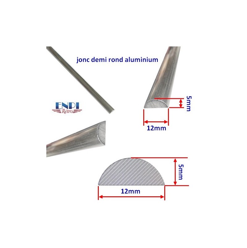 Jonc alu plein demi-rond 12x5 Longueur 1.50 M