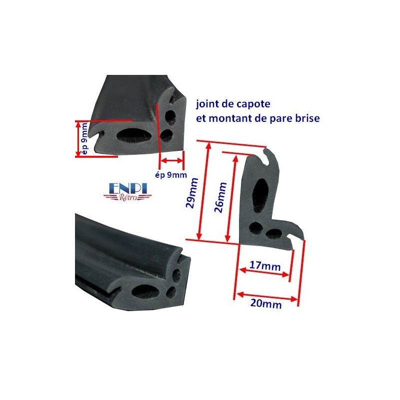 Joint de montant de pare-brise de cabriolet - Entourage de capot