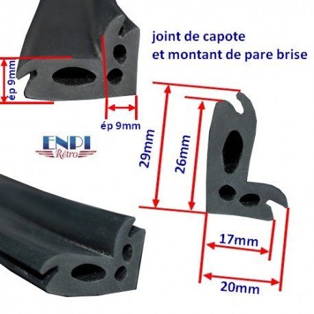 Joint de montant de pare-brise de cabriolet - Entourage de capot