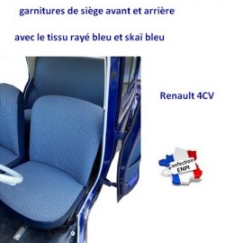 Garnitures de siège Renault 4CV  tissu rayé bleu ,skaï bleu