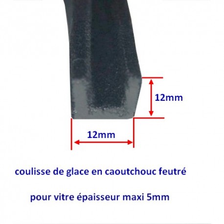 Coulisse de glace en caoutchouc, floquée 12mm x 12mm