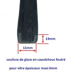 Coulisse de glace en caoutchouc, floquée 11mm x 13 mm