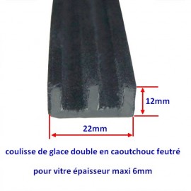 Coulisse de glace double en caoutchouc, floquée 22mm x 12mm