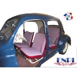 Garnitures de siège Renault 4CV tissu rayé rouge, skaï bordeaux